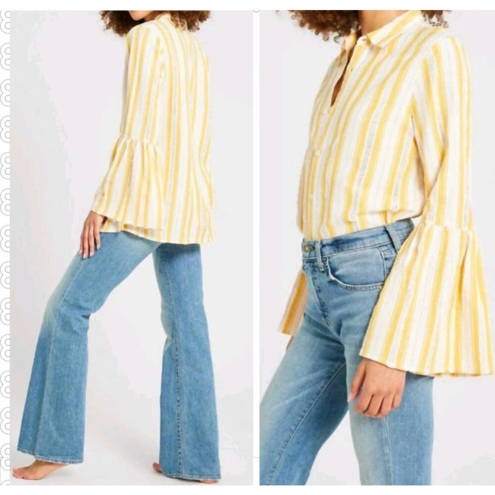 Mille Resort And Travel Alyse Top in Citrus & White Cotton Top Size Small New